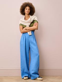 Brora Linen Textured Weave Trousers, Harebell - view 2, Harebell