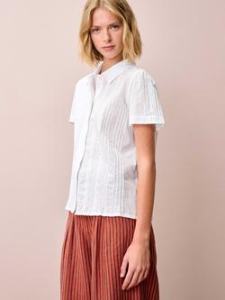 Brora Cotton Embroidered Pintuck Shirt, White, White