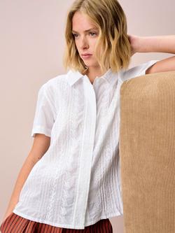 Brora Cotton Embroidered Pintuck Shirt, White - view 2, White