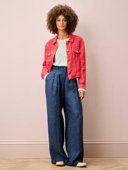 Brora Pure Linen Utility Jacket, Coral - view 2, Coral