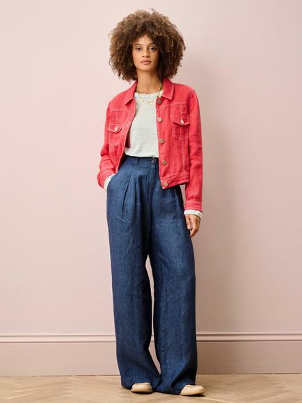 Brora Pure Linen Utility Jacket, Coral - view 2, Coral