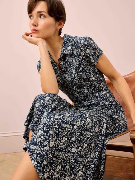 Brora Liberty Jersey Cap Sleeve Dress, Navy, Navy