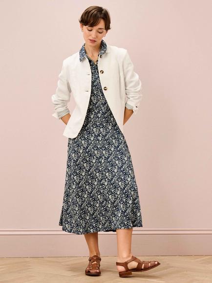 Brora Liberty Jersey Cap Sleeve Dress, Navy - view 2, Navy