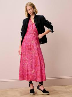 Brora Cotton-Silk Batik V-Neck Dress, Fuchsia - view 2, Fuchsia