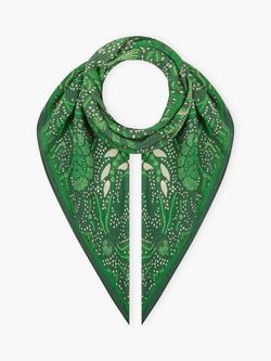 Brora Batik Cotton-Silk Square Scarf, Leaf Green, Leaf Green
