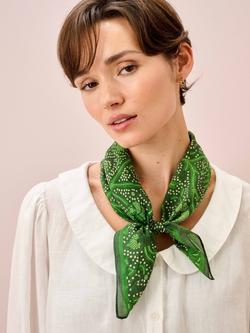 Brora Batik Cotton-Silk Square Scarf, Leaf Green - view 2, Leaf Green