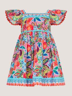 Monsoon Kids' Alani Short Sleeve Scallop Trim Dress, Pink, Pink
