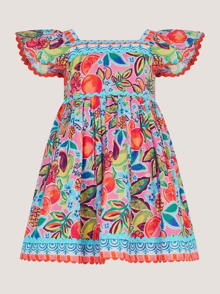 Monsoon Kids' Alani Short Sleeve Scallop Trim Dress, Pink, Pink