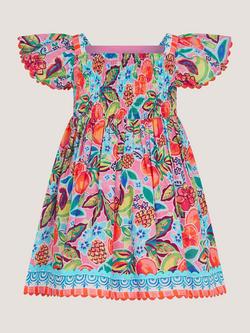 Monsoon Kids' Alani Short Sleeve Scallop Trim Dress, Pink - view 2, Pink
