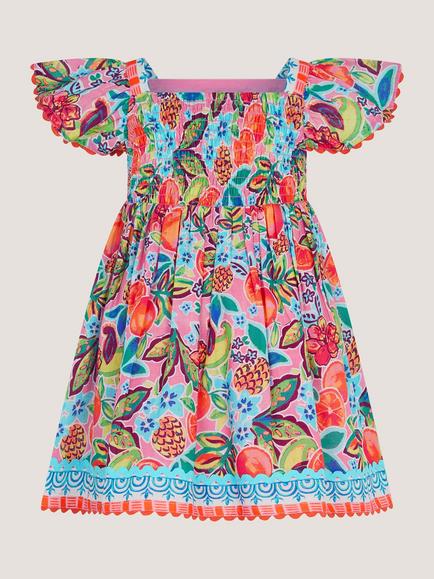 Monsoon Kids' Alani Short Sleeve Scallop Trim Dress, Pink - view 2, Pink
