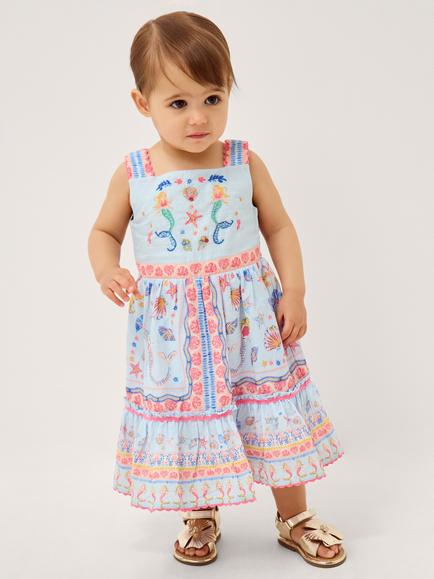 Monsoon Baby Sleeveless Sequin Mermaid Dress, Blue, Blue