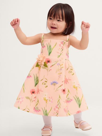 Monsoon Baby Dream Sleeveless Floral Scuba Dress, Pink, Pink