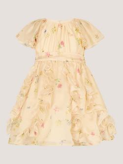 Monsoon Baby Short Sleeve Floral Ruffle Dress, Lemon - view 2, Lemon