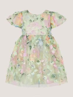 Monsoon Baby Short Sleeve Floral Applique Dress, Multi, Multi