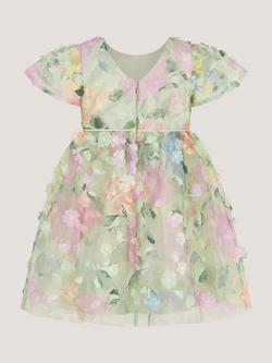 Monsoon Baby Short Sleeve Floral Applique Dress, Multi - view 2, Multi