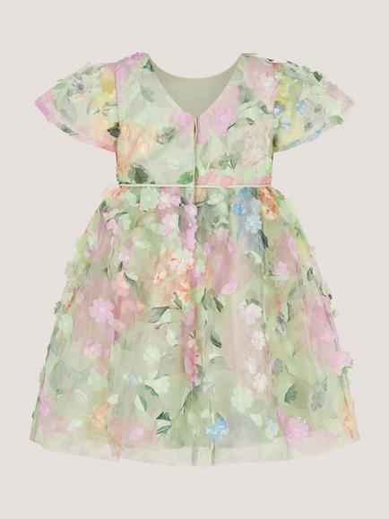 Monsoon Baby Short Sleeve Floral Applique Dress, Multi - view 2, Multi