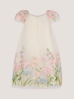 Monsoon Kids' Floral Embroidered Mesh Dress, Warm Ivory - view 2, Warm Ivory