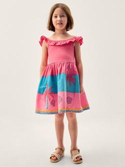 Monsoon Kids' Shell Embroidered Colourblock Dress, Pink, Pink