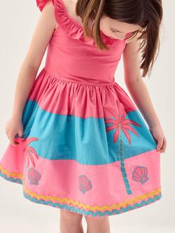 Monsoon Kids' Shell Embroidered Colourblock Dress, Pink - view 2, Pink