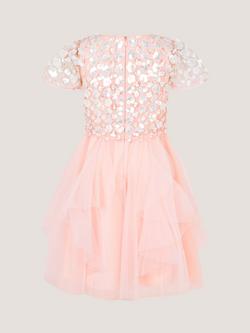 Monsoon Kids' Inaya Floral Sequin Tulle Ruffle Dress, Pink - view 2, Pink