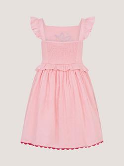 Monsoon Kids' Embroidered Fruit Frill Scallop Edge Dress, Pink - view 2, Pink