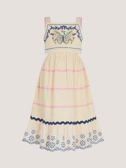 Monsoon Kids' Embroidered Butterfly Cut Out Dress, Ivory, Ivory