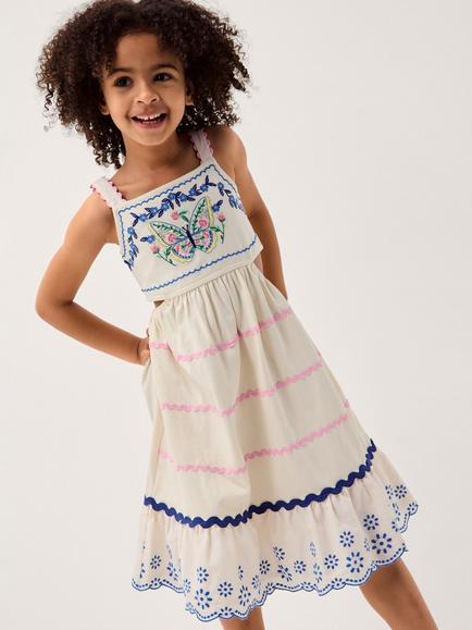Monsoon Kids' Embroidered Butterfly Cut Out Dress, Ivory, Ivory