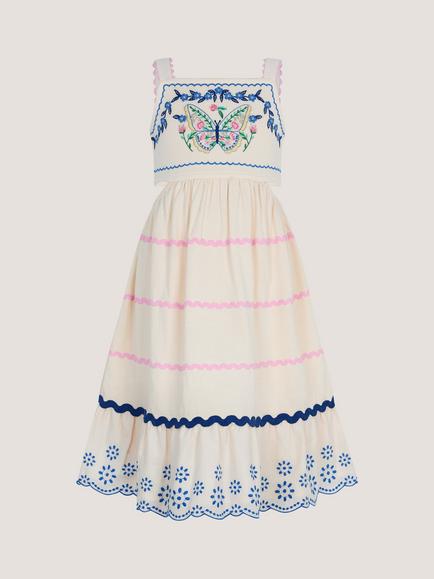 Monsoon Kids' Embroidered Butterfly Cut Out Dress, Ivory - view 2, Ivory