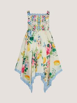 Monsoon Kids' Amalfi Lemon Print Hanky Hem Dress, White/Multi - view 2, White/Multi