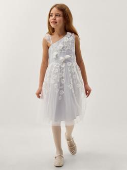 Monsoon Kids' Liza Embroidered Asymmetrical Party Dress, Pale Blue