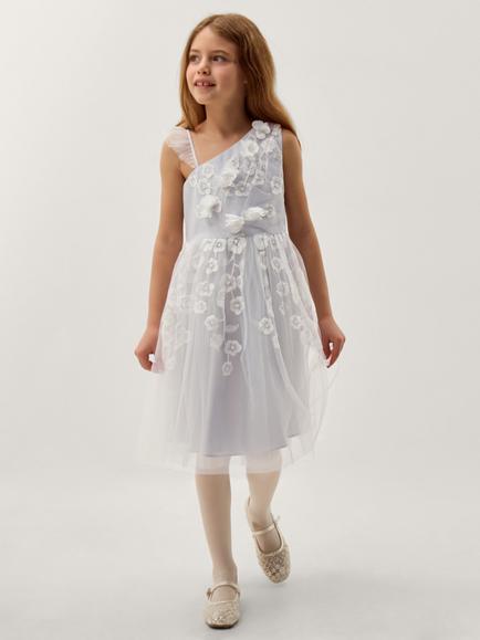 Monsoon Kids' Liza Embroidered Asymmetrical Party Dress, Pale Blue