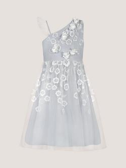 Monsoon Kids' Liza Embroidered Asymmetrical Party Dress - view 2, Pale Blue