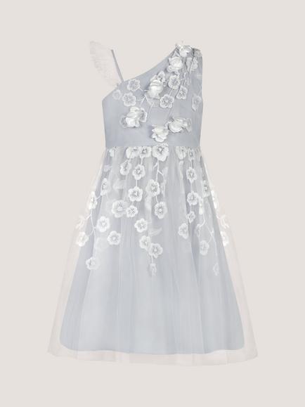 Monsoon Kids' Liza Embroidered Asymmetrical Party Dress - view 2, Pale Blue
