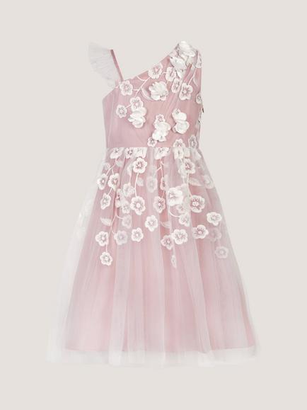 Monsoon Kids' Liza Embroidered Asymmetrical Party Dress, Pink