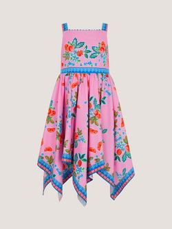 Monsoon Kids' Oriana Fruity Hanky Hem Dress, Pink, Pink