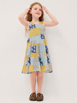 Monsoon Kids' Pia Patchwork Print Dress, Blue/Multi, Blue/Multi