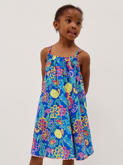 Monsoon Kids' Tropical Pineapple Cross-Over Dress, Blue, Blue