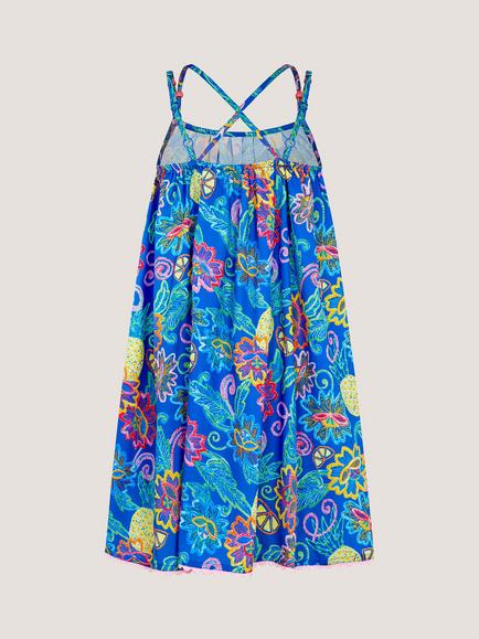 Monsoon Kids' Tropical Pineapple Cross-Over Dress, Blue - view 2, Blue