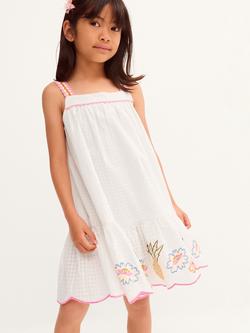 Monson Kids' Pineapple Embroidered Scallop Swing Dress, White, White