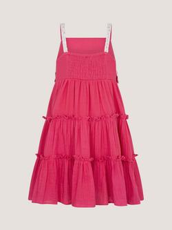Monsoon Kids' Crochet Flower Tiered Dress, Pink - view 2, Pink