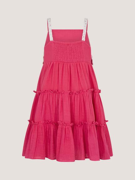 Monsoon Kids' Crochet Flower Tiered Dress, Pink - view 2, Pink