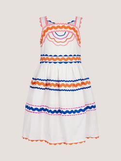 Monsoon Kids' Ric Rac Trim Dress, White/Multi, White/Multi