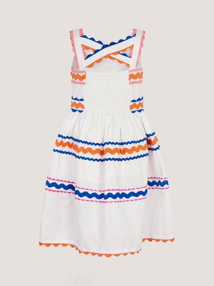 Monsoon Kids' Ric Rac Trim Dress, White/Multi - view 2, White/Multi