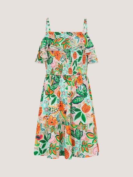 Monsoon Kids' Tropical Floral Frilly Dress, Multi, Multi