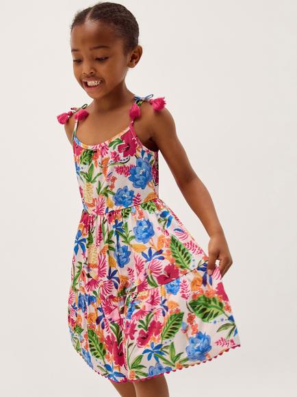 Monsoon Kids' Sleeveless Tropical Jersey Dress, Multi, Multi