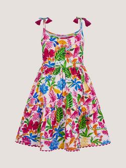 Monsoon Kids' Sleeveless Tropical Jersey Dress, Multi - view 2, Multi