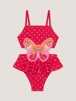 Monsoon Kids' Embellished Butterfly Cut Out Swimsuit, Pink, Pink