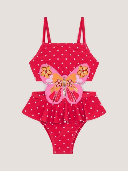 Monsoon Kids' Embellished Butterfly Cut Out Swimsuit, Pink, Pink