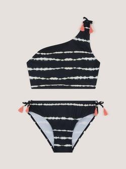 Monsoon Kids' Tie Dye Tassel One Shoulder Bikini Set, Black, Black
