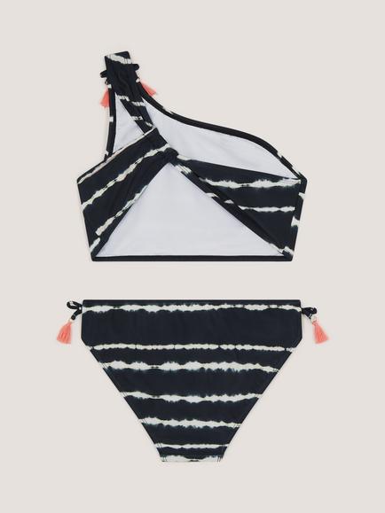 Monsoon Kids' Tie Dye Tassel One Shoulder Bikini Set, Black - view 2, Black
